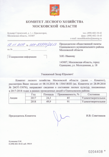 Информация о посадке леса в Одинцовском городском округе 
